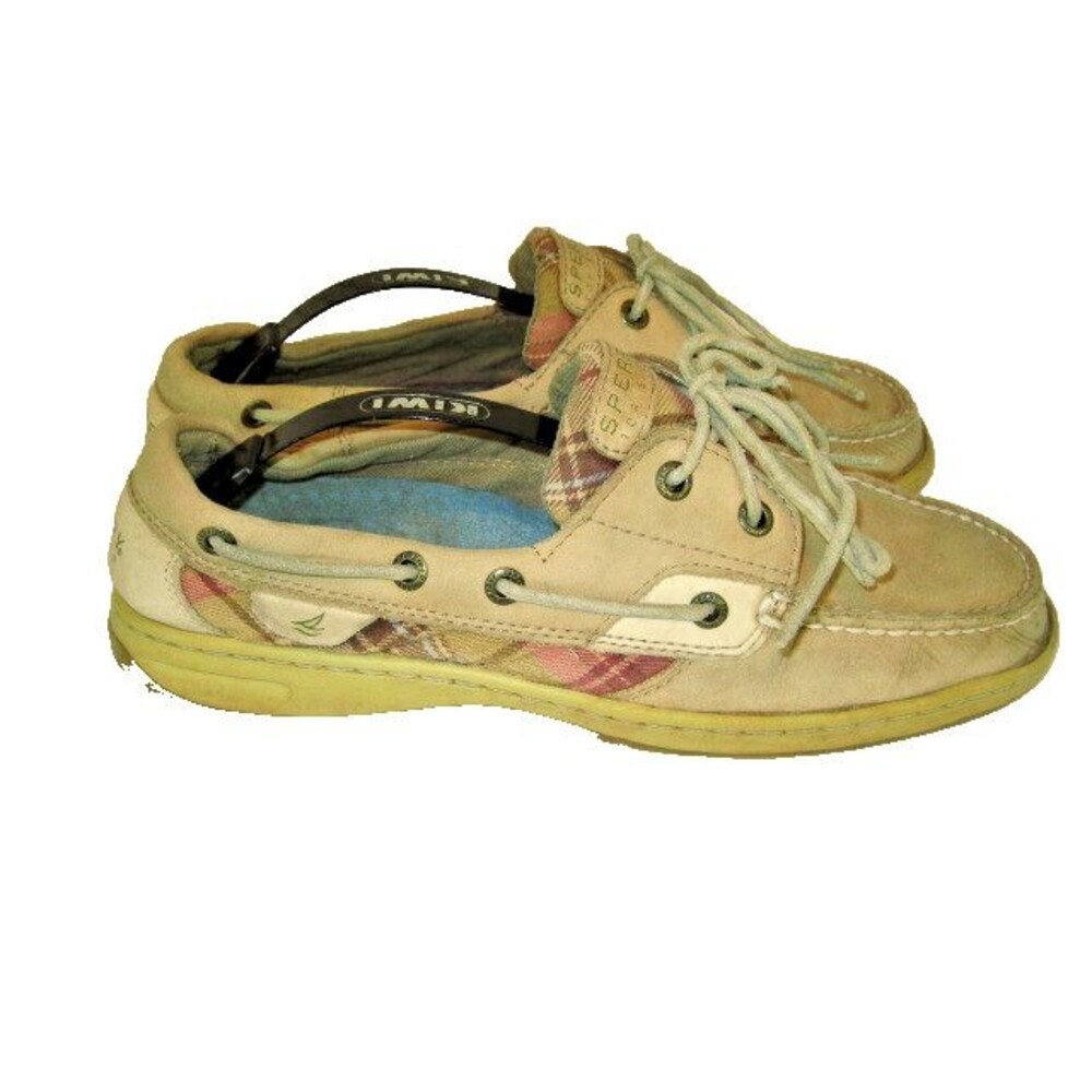 Sperry Womens Top Sider Tan Bluefish 2 Eye Linen Flat Boat Shoes sz 10M #9174392